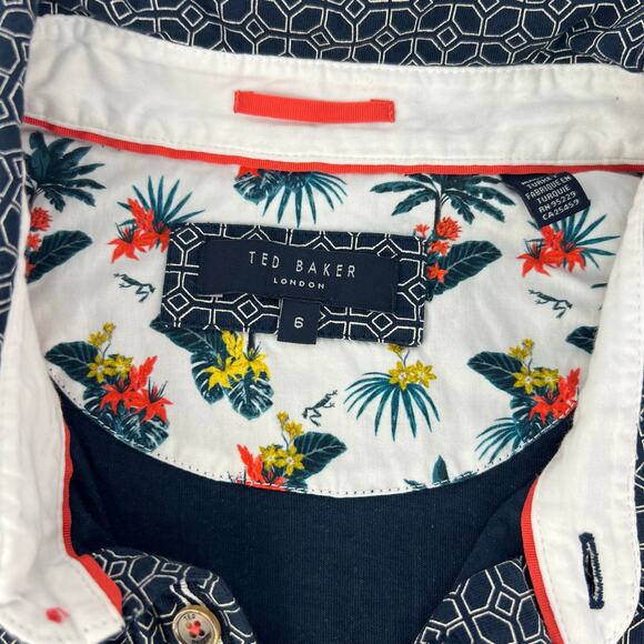 TED BAKER 6 Women's Short Sleeve Navy Blue Preppy Golf Polo Shirt Geometric Prep - Picture 6 of 12